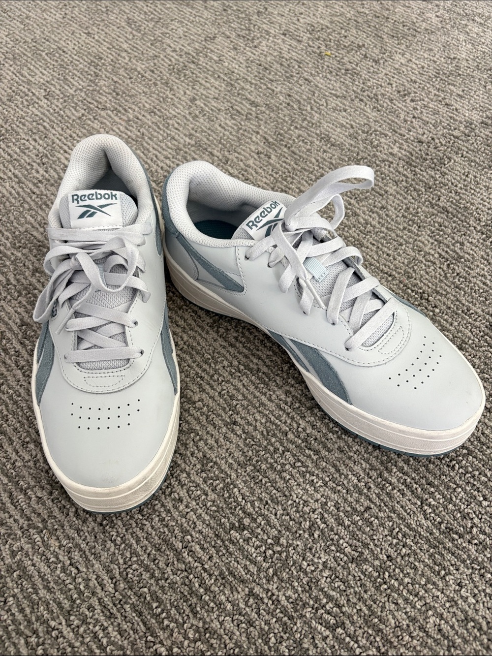 Reebok Light Gray and Pale Blue Leather Sneakers